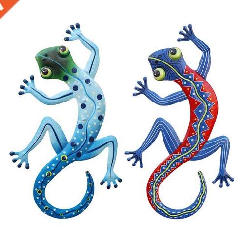 2pcs Wrought Iron Gecko Insect Sculptures Home Wall Hanging