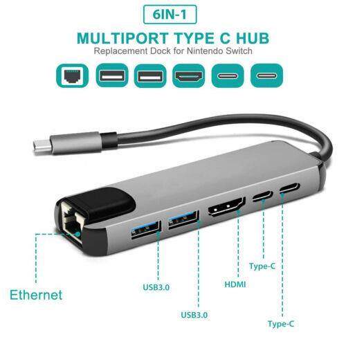 6-in-1 USB-C Hub Multi-port Adapter USB Type C Hub Adapter D
