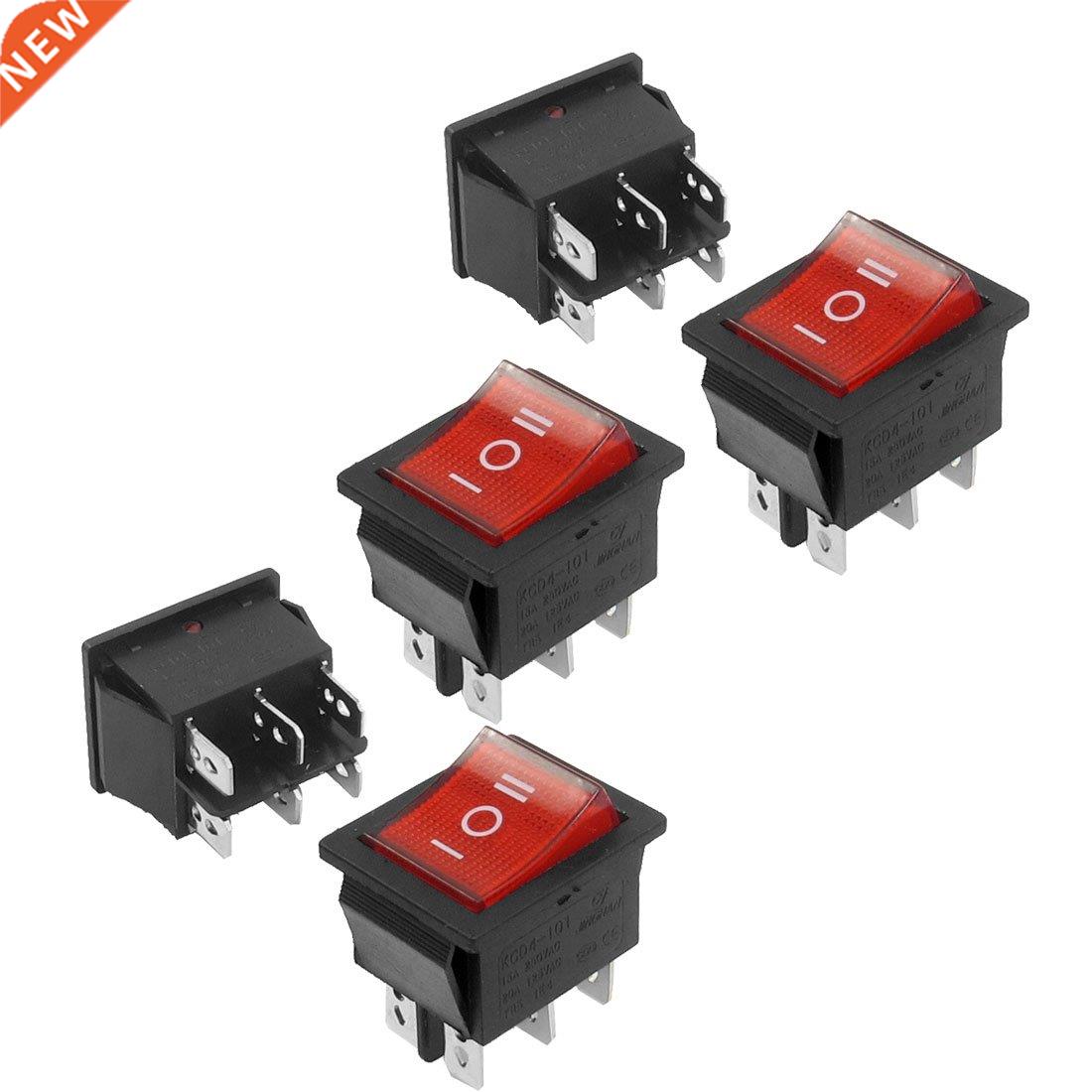 5 Pcs DPDT Red Neon Light On/Off/On Rocker Switch AC 250V/15