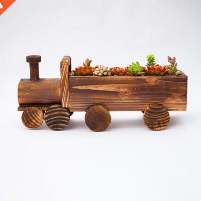 Retro Wooden Train Flower Pot Succulent Plant Potted Bonsai