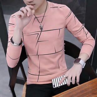 T Shirt Men Autumn Winter Men Long Sleeve T-shirt Stripe Shi