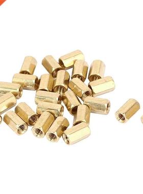 25pcs M4 x 10mm Female Threaded Brass Hex Standoff Pillar Sp