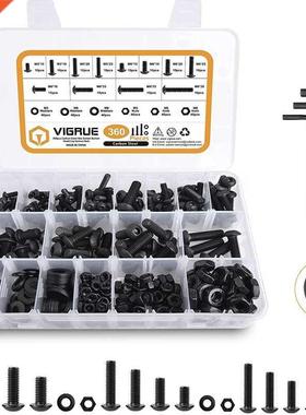 360Pcs Hex Hexagon Socket Pan Head Screw Nut Carbon Steel