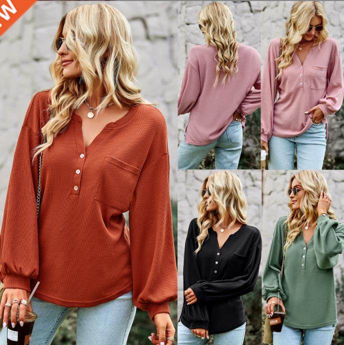 Knit loose tops 2022 Autumn women solid color T-shirt long