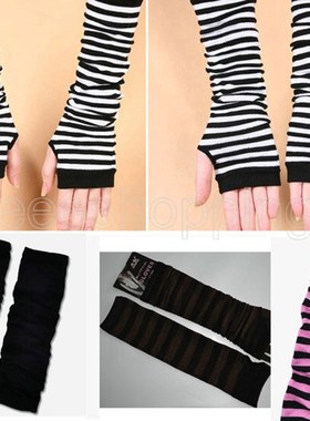 Women Long Fingerless Gloves Fashion Striped Elbow Gloves 20