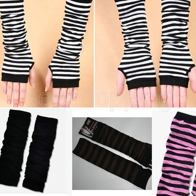 Women Long Fingerless Gloves Fashion Striped Elbow Gloves 20