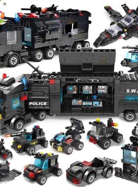 HUIQIBAO SWAT Police Station Truck Model Building Blocks Cit
