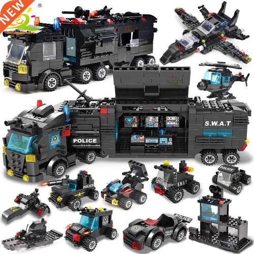 HUIQIBAO SWAT Police Station Truck Model Building Blocks Cit