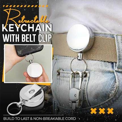 Retractable Keychain With Belt Clip 2PCS Pull Key Ring ID Ba