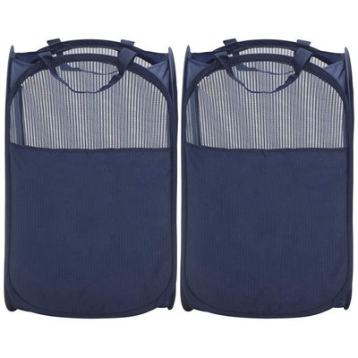2Pcs Foldable Pop-Up Mesh Basket with Laundry Basket with Re