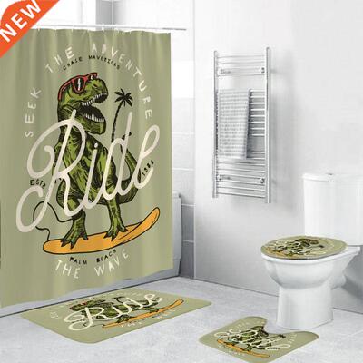 4PCS/Set Dinosaur Shower Curtain Bath Curtain Waterproof Pol