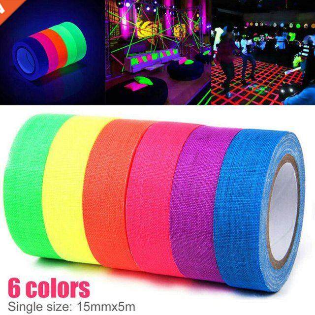 New 6pcs/Set Fluorescent Tape UV Blacklight Reactive Glow In