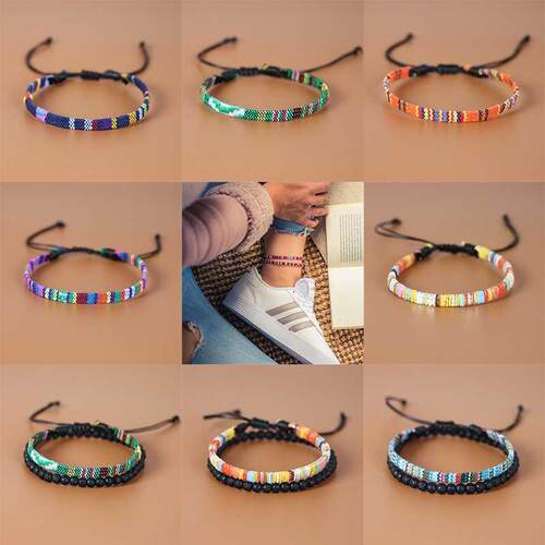 Bohemia Embroidery Woven Anklets Surfer Beach Anklet Set for