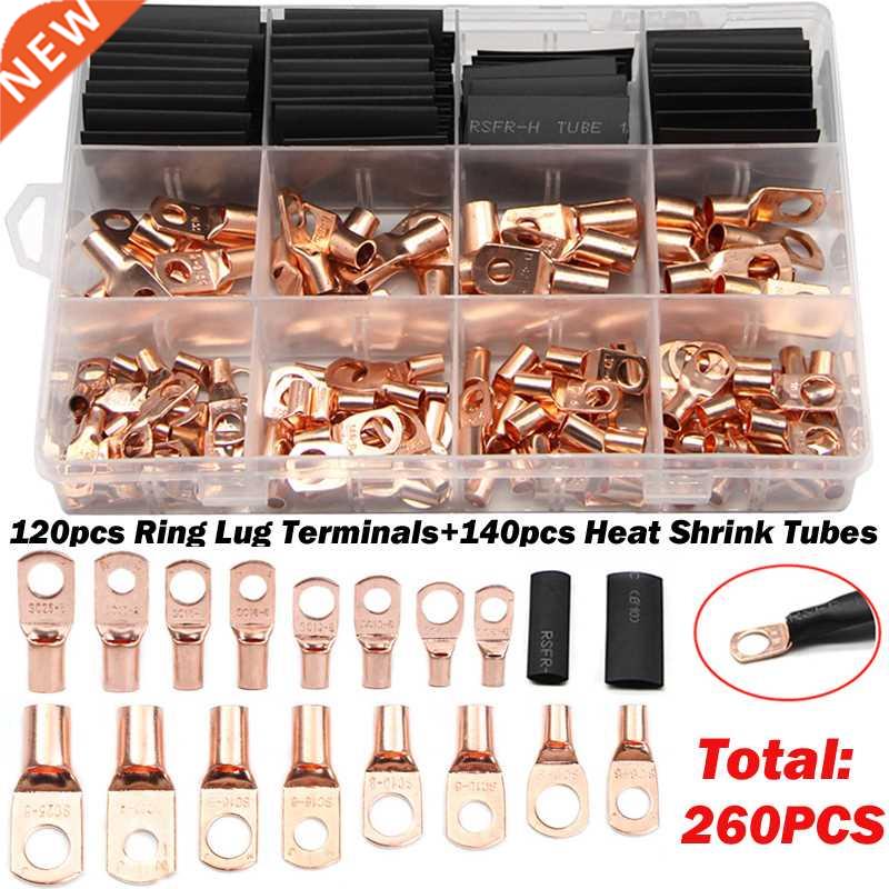 260PCS SC Bare Copper Ring Lug Splice Crimp Terminals Batter