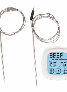2 Probes Touchscreen Oven Meat Thermometer and Timer Grill K