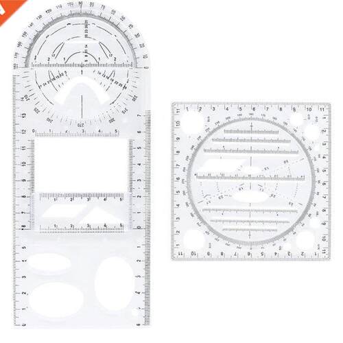 2 Pack Multifunctional Geometric Ruler Rotatable Round Compl