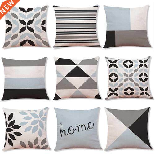 Geometrc Pllow Decoratve Cyan Black Gray Geometry Cushon