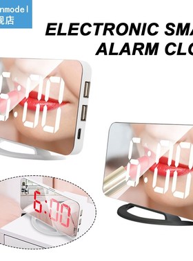 LED Alarm Clock Digital Electronic Mirror Snooze Clock Deskt