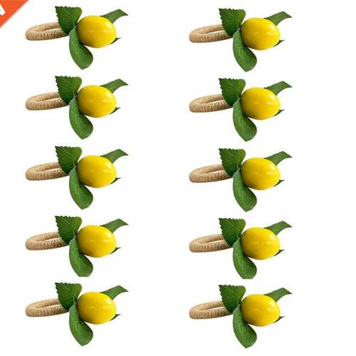 10PCS Handmade Napkin Rings Yellow Faux Lemon with Vine Napk