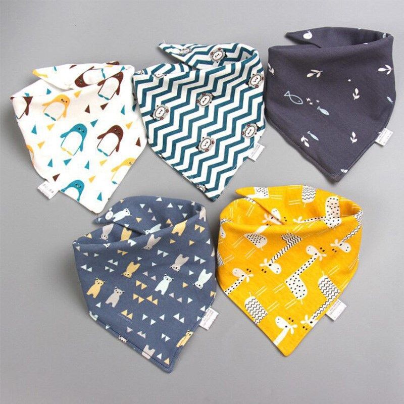 5PCS/LOT New Baby Bibs Triangle Double Cotton Bibs Cartoon P