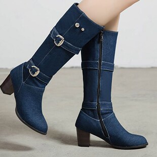 Jean Boots Women's Long Tube Short Boot Winter High Heel Den