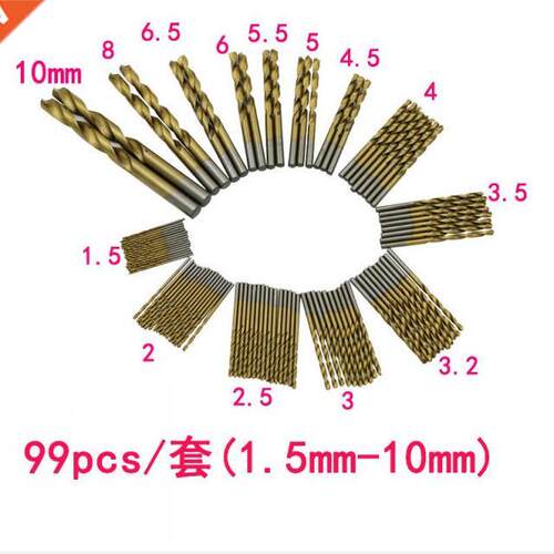 99pcs/set Titanium Coated Drill Bits High Speed Steel HSS Tw