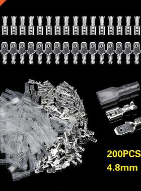 4.8mm Silver Male/Female 100Pcs Spade Crimp Terminals Kit +