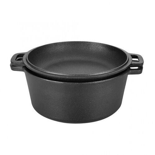 Cooking Pots 2 in 1 Seasoned Cast Iron Double Dutch Oven Com