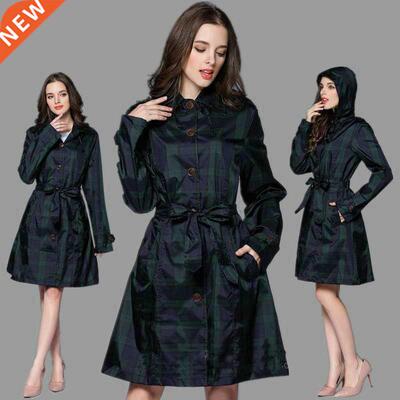 Fashion Big Lattice With Belt Rian Jacket Women Dress Style