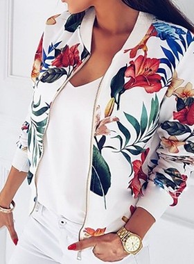 Women Floral Jackets Spring Summer Long Sleeve  Zipper Print