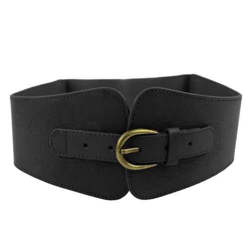 80% HOT SALE Vintage Women Faux Leather Buckle Elastic Wide