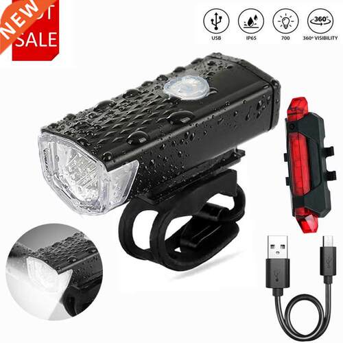 2Pcs Bike Light Set LED USB Rechargeable 300 Lumens 3 Modes