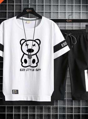 Korean Fashion Men	s Sets Summer Tracksuit Men Print