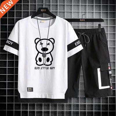 Korean Fashion Men	s Sets Summer Tracksuit Men Print