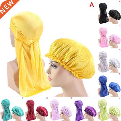 2pcs Women Men Unisex Silky Durag Long Tail And Wide Straps