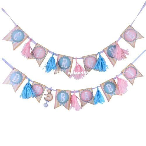 Pink Blue Cirque Du Baby DIY Banner Vintage Paper 1st Birthd