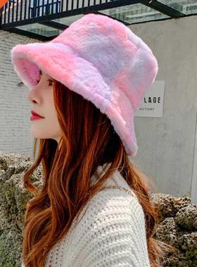 Tie-Dyeing Winter Bucket Hat Leopard Cow Print Plush Warm Wo