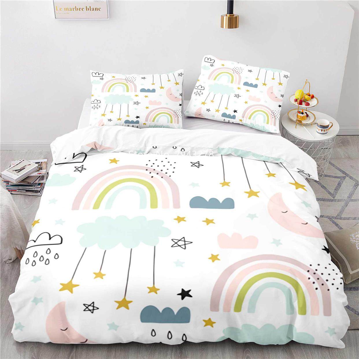 Home Fabric Rainbow Series Pattern Lovely Blue Pink Duvet Qu