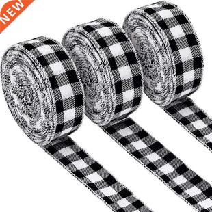 Black and White Rolls Burlap Ribbon Plaid Gingham