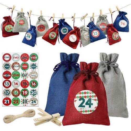 24 Pieces Candy Bags Set Christmas Advent Countdown Calendar