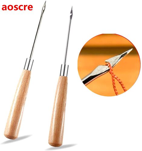 2PCS Leather Sewing Awl With Wood Handle, Hollow, Speedy Sti