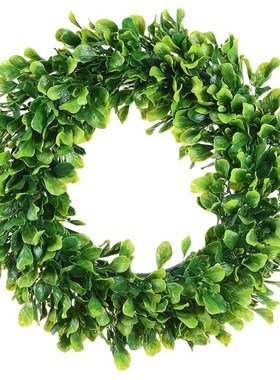 Artificial Green Leaves Wreath - 15 Inch Boxwood Wreath Outd