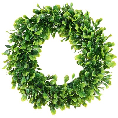 Artificial Green Leaves Wreath - 15 Inch Boxwood Wreath Outd