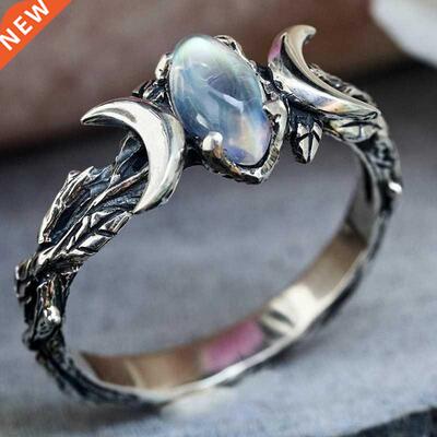 Woman Fashion Vintage Bohemian Triple Moon Phase Ring Natura