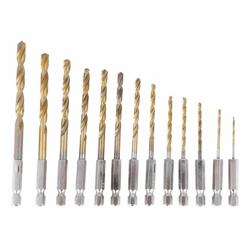13pcs HSS Twist its Titanium Coated Hex Shank its Set Dril