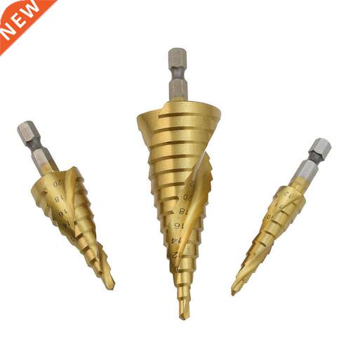 3pcs HSS Spiral Grooved Step Cone Drills Bits Set Hole Cutte
