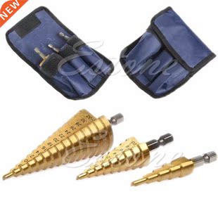3Pcs Set Steel Titanium Nitride Coated Step Drill Bit Quick