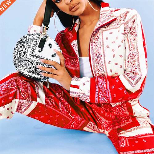 Fashion Printed Two-piece Clothes Set Women Setwear Zipper L