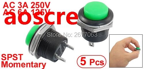 5 x Momentary SPST NO Green Round Cap Push Button Switch AC