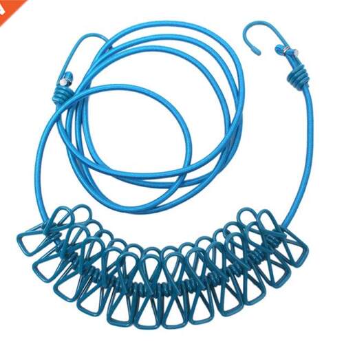 Long Blue Soft Compact Rope 12 Clothespins Travel Wash Outdo
